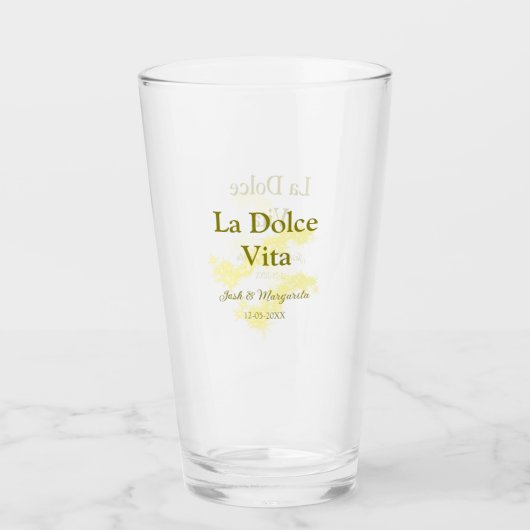 La Dolce Vita geel bruidspaar Naam datum glitter Glas (Voorkant)