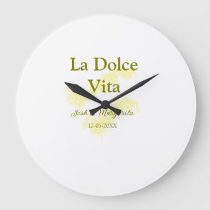 La Dolce Vita geel bruidspaar Naam datum glitter Grote Klok
