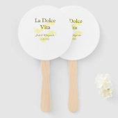 La Dolce Vita geel bruidspaar Naam datum glitter Handwaaier (Voorkant en achterkant)