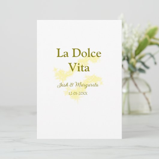 La Dolce Vita geel bruidspaar Naam datum glitter Kaart (Staand voorkant)