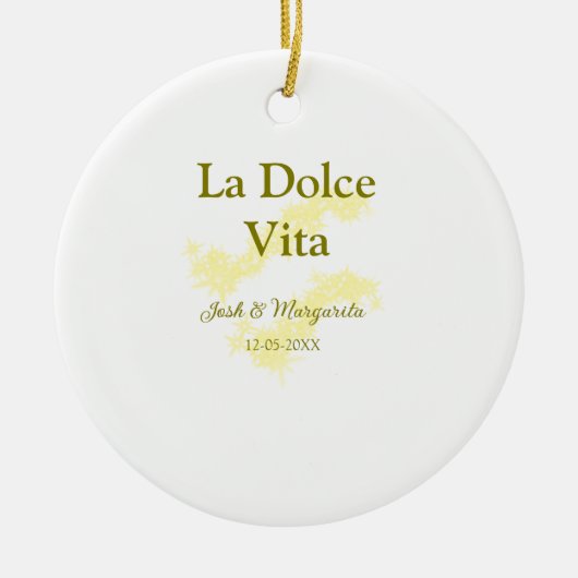 La Dolce Vita geel bruidspaar Naam datum glitter Keramisch Ornament (Voorkant)