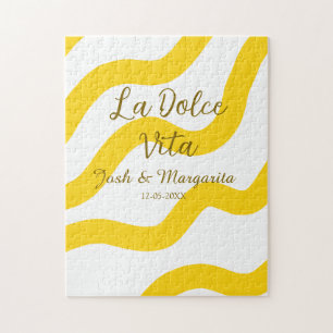 La Dolce Vita geel bruidspaar Naam datum glitter Legpuzzel