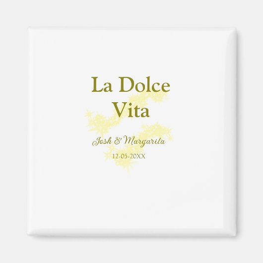 La Dolce Vita geel bruidspaar Naam datum glitter Magneet (Voorkant)
