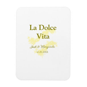 La Dolce Vita geel bruidspaar Naam datum glitter Magneet