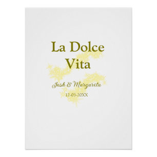 La Dolce Vita geel bruidspaar Naam datum glitter Perfect Poster