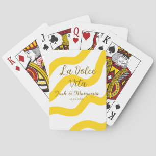 La Dolce Vita geel bruidspaar Naam datum glitter Pokerkaarten