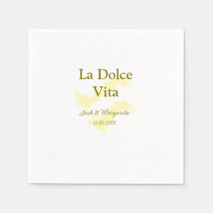 La Dolce Vita geel bruidspaar Naam datum glitter Servet