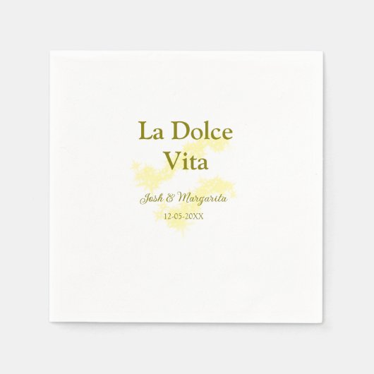La Dolce Vita geel bruidspaar Naam datum glitter Servet (Voorkant)