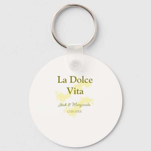 La Dolce Vita geel bruidspaar Naam datum glitter Sleutelhanger (Voorkant)