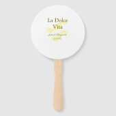 La Dolce Vita gele trouwkoppel Naam datum glit Handwaaier (Achterkant)