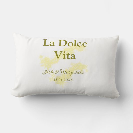 La Dolce Vita gele trouwkoppel Naam datum glit Kussen (Voorkant)