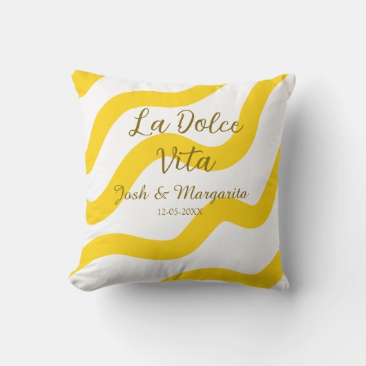 La Dolce Vita gele trouwkoppel Naam datum glit Kussen (Voorkant)