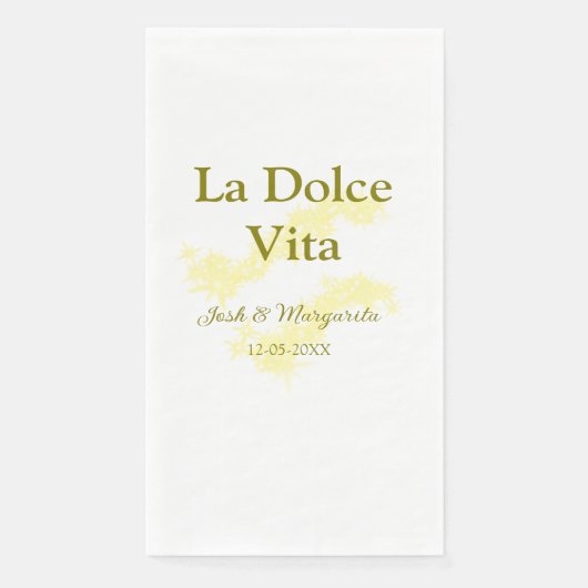 La Dolce Vita gele trouwkoppel Naam datum glit Servet (Voorkant)