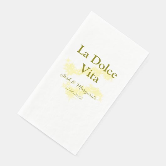 La Dolce Vita gele trouwkoppel Naam datum glit Servet (Hoek)