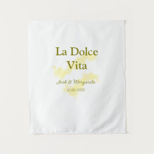 La Dolce Vita gele trouwkoppel Naam datum glit Wandkleed