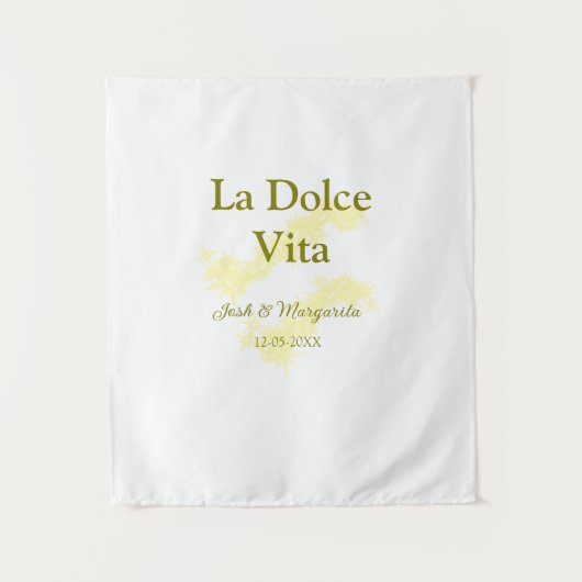 La Dolce Vita gele trouwkoppel Naam datum glit Wandkleed (Voorkant)