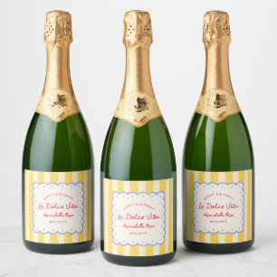 La Dolce Vita Gestreepte Italiaanse Verjaardag Aan Sparkling Wijnetiket