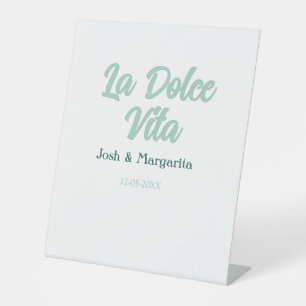 La Dolce Vita groen blauw pastel naam datum bruilo Reclamebord Met Voetstuk