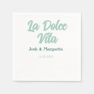 La Dolce Vita groen blauw pastel naam datum bruilo Servet