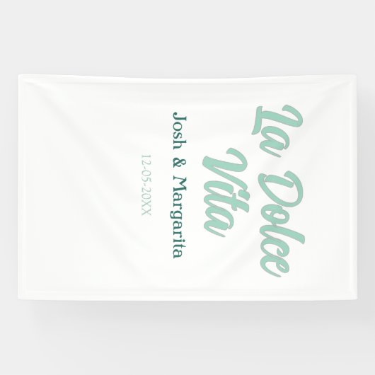 La Dolce Vita groen blauw pastel naam datum bruilo Spandoek (Horizontaal)
