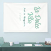 La Dolce Vita groen blauw pastel naam datum bruilo Spandoek (Beurs)