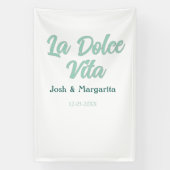 La Dolce Vita groen blauw pastel naam datum bruilo Spandoek (Verticaal)