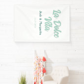 La Dolce Vita groen blauw pastel naam datum bruilo Spandoek (Insitu)