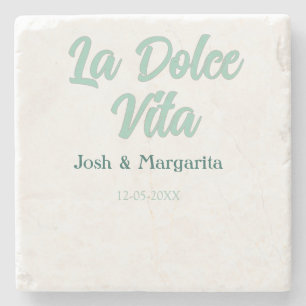 La Dolce Vita groen blauw pastel naam datum bruilo Stenen Onderzetter