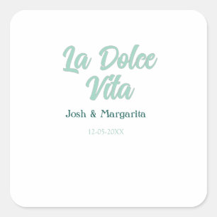 La Dolce Vita groen blauw pastel naam datum bruilo Vierkante Sticker