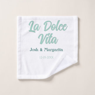 La Dolce Vita groen blauw pastel naam datum bruilo Washandje