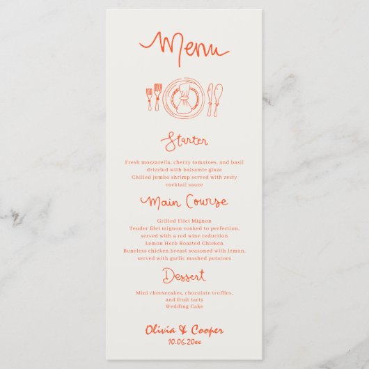 La Dolce Vita Hand getrokken bruiloft Menu (Voorkant)