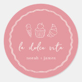 "La Dolce Vita" Handgeschreven Bruidsuitnodiging Ronde Sticker (Voorkant)