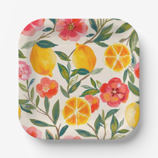 La Dolce Vita Italiaans Citroen & Bloemen Vrijgeze Papieren Bordje (Voorkant)