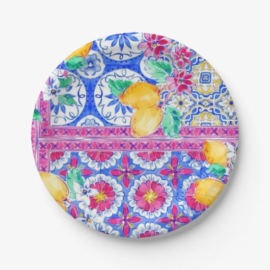 La Dolce Vita Italiaans Citroen bruiloft Papier Bo Papieren Bordje (Voorkant)