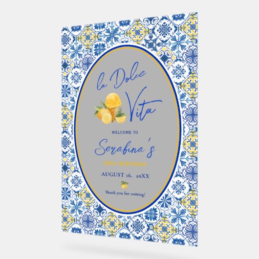 La Dolce Vita Italiaans verjaardagsfeest Welkom Acryl Bord (Hoek)