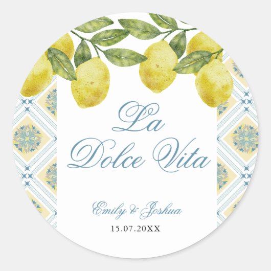 La Dolce Vita Italiaanse citroen bruiloft Ronde Sticker (Voorkant)