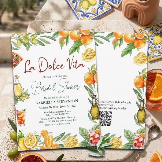 La Dolce Vita Italiaanse Cocktail QR Code Bruid Kaart