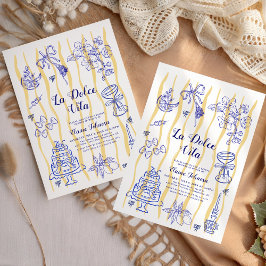 La Dolce Vita Italian Lemon Blue Bridal Shower  Kaart