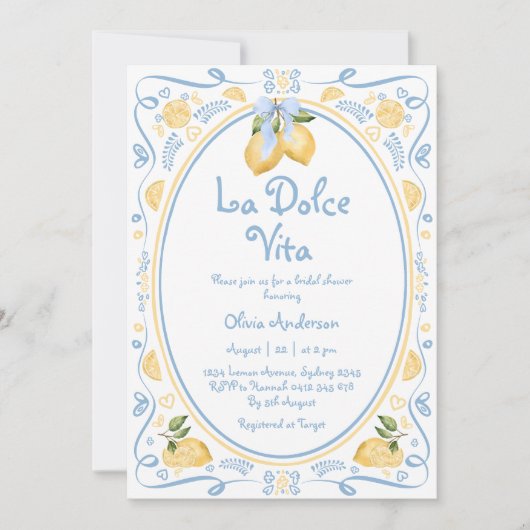 La Dolce Vita Italian Lemon Floral Vrijgezellenfee Kaart (Voorkant)
