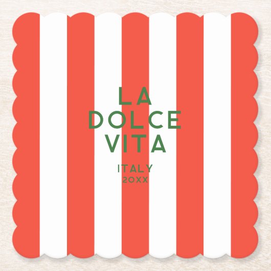 La Dolce Vita Italië Rode Cabana strepen Kartonnen Onderzetters (Voorkant)