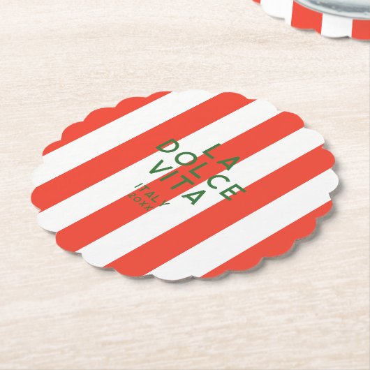 La Dolce Vita Italië Rode Cabana strepen Kartonnen Onderzetters (Gekanteld)