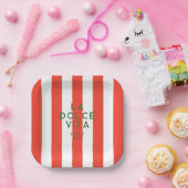 La Dolce Vita Italië Rode Cabana strepen Papieren Bordje (Feest)