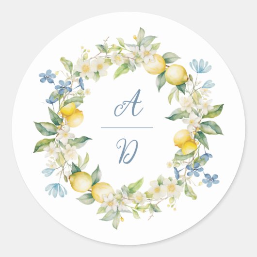 La Dolce Vita Lemon Bloemen Krans Trouwring Sticke Ronde Sticker (Voorkant)