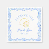 La Dolce Vita Lemon Blue Amalfi Italië Huwelijk Servet (Voorkant)