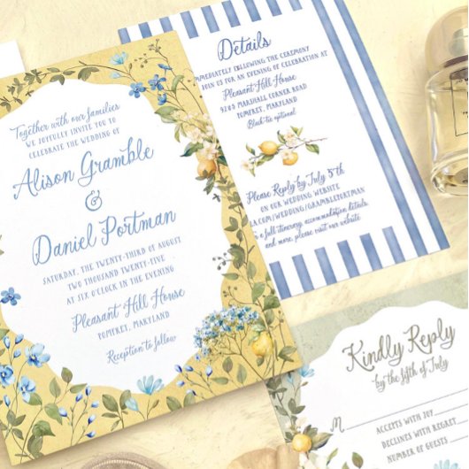 La Dolce Vita Lemon Floral Save The Date Kaart