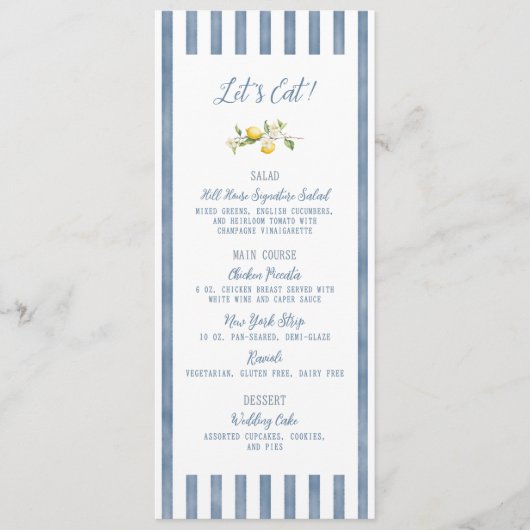 La Dolce Vita Lemon Floral Wedding Flat Menu (Voorkant)