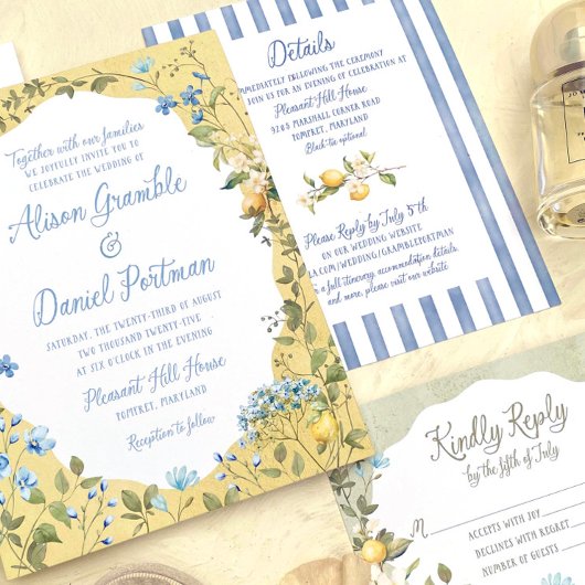 La Dolce Vita Lemon Floral Wedding Flat Menu
