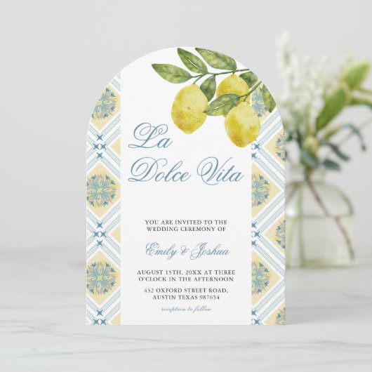La Dolce Vita Lemon Italiaanse bruiloft boog Kaart (Staand voorkant)