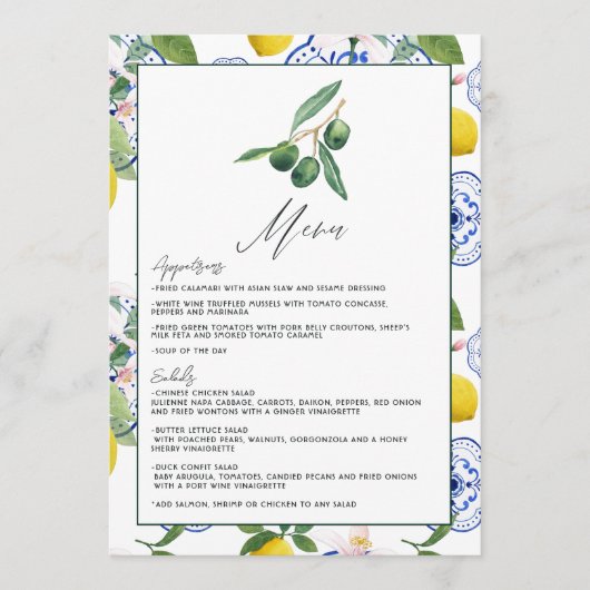 La Dolce Vita Lemon & Olive Mediterrane bruiloft Menu (Voorkant)