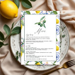 La Dolce Vita Lemon & Olive Mediterrane bruiloft Menu<br><div class="desc">Verbeter uw Italiaans geïnspireerde huwelijksreceptie met dit elegante huwelijksmenu "La Dolce Vita". Met een verfijnde olijftakillustratie, levendige citroenen en klassieke mediterrane tegel, voegt dit menuontwerp een vleugje rustieke charme en elegantie toe aan uw tafelblad. Volledig aanpasbaar, het is perfect voor het presenteren van uw zorgvuldig samengestelde appetizers, voorgerechten en desserts....</div>